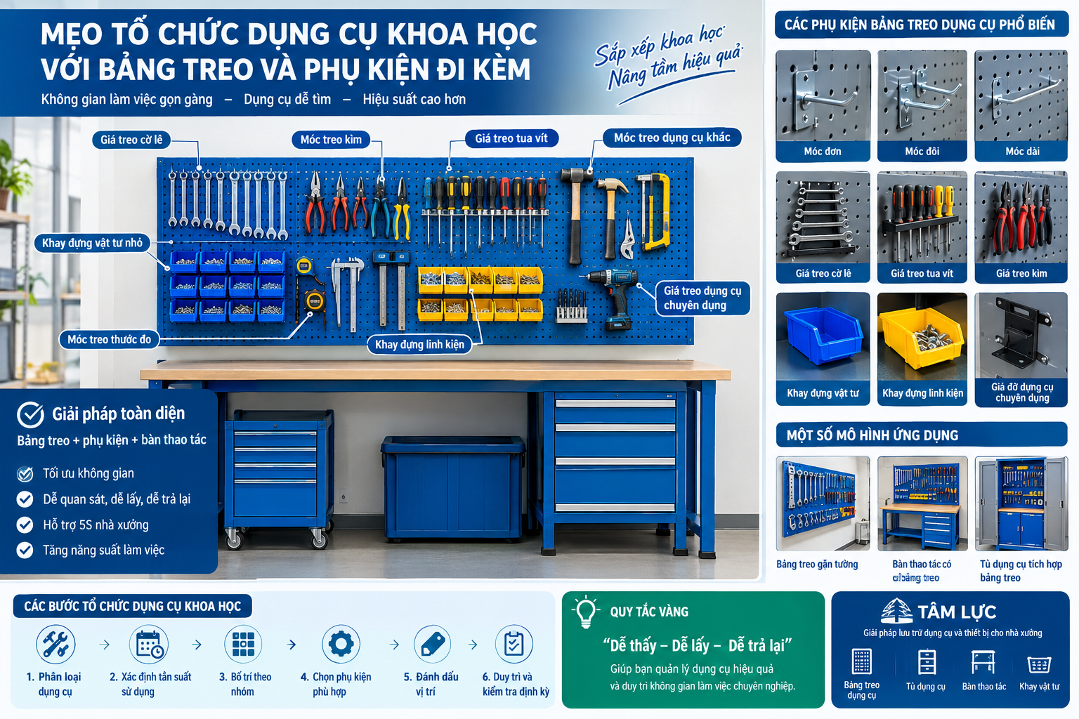 Mẹo tổ chức dụng cụ khoa học với bảng treo và phụ kiện đi kèm