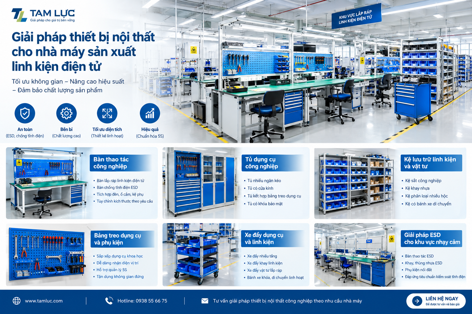Giải pháp thiết bị nội thất cho nhà máy sản xuất linh kiện điện tử