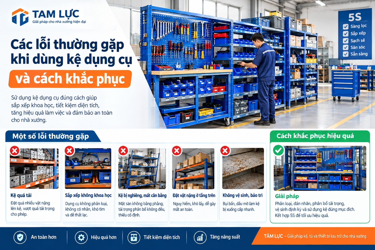 Các lỗi thường gặp khi dùng kệ dụng cụ và cách khắc phục hiệu quả