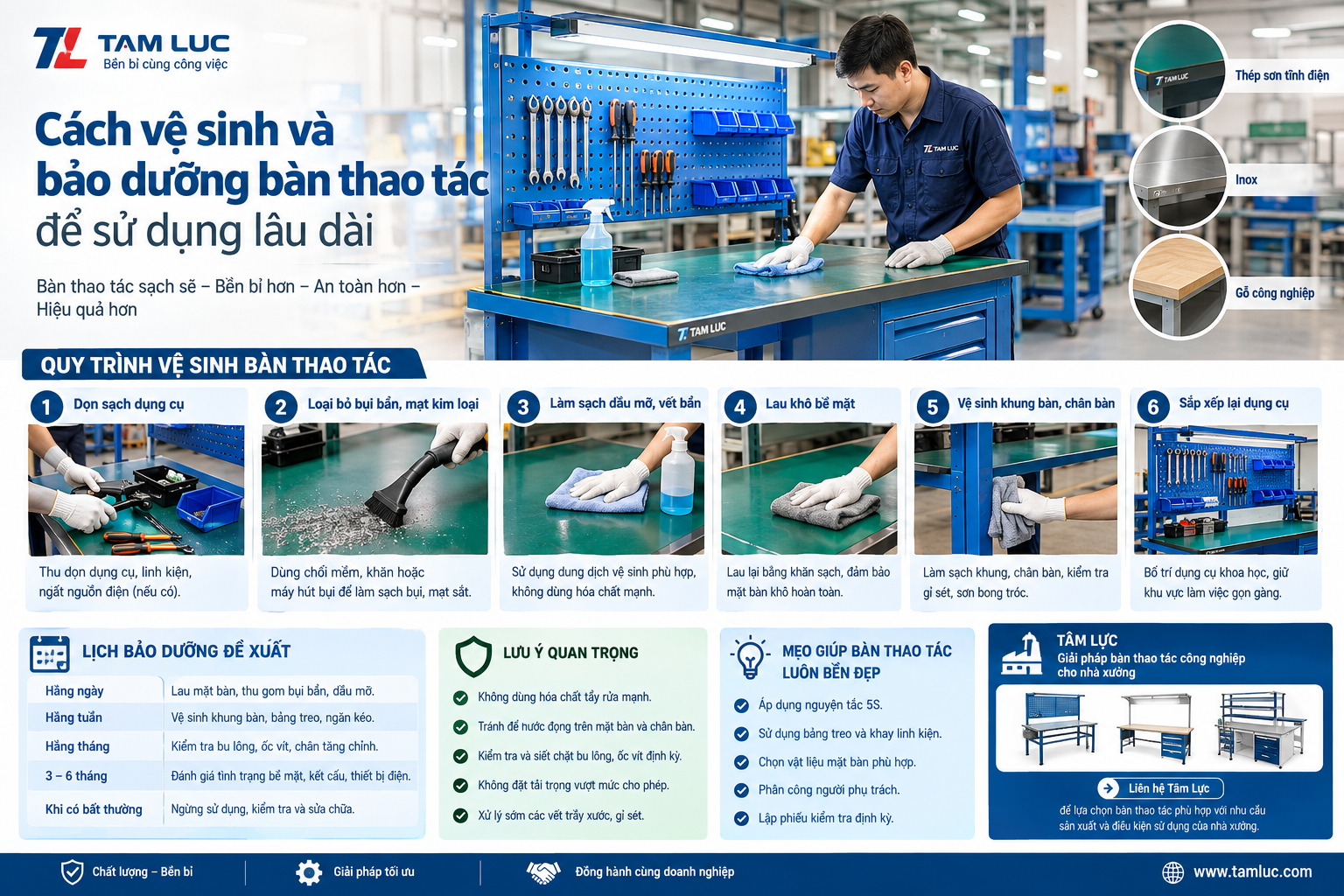 Cách vệ sinh và bảo dưỡng bàn thao tác để sử dụng lâu dài
