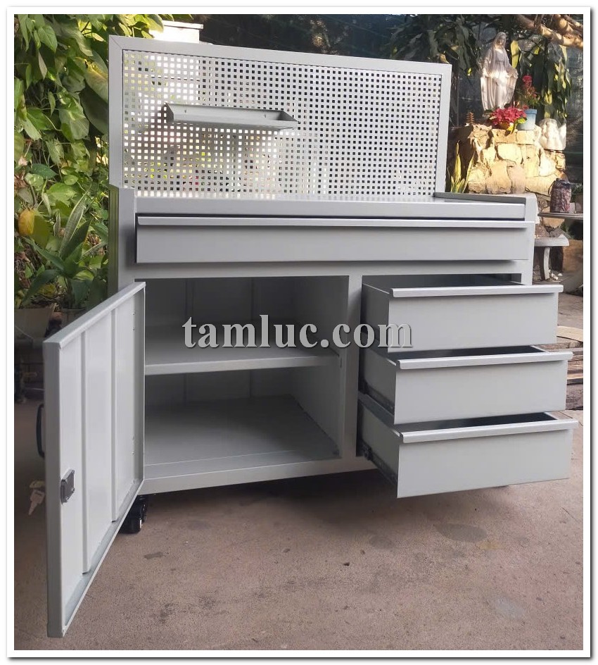 tủ dụng cụ 5 ngăn kéo, tủ dụng cụ kết hợp bảng treo, tủ đồ nghề 5 ngăn, tủ dụng cụ cơ khí, tủ dụng cụ nhà xưởng, tủ đựng đồ nghề bằng thép
