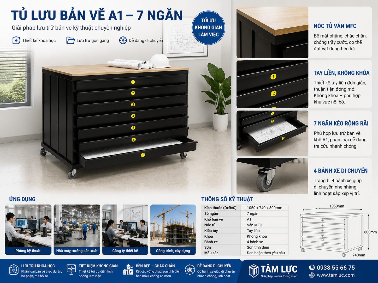 tủ đựng bản vẽ A1, tủ lưu bản vẽ A1 7 ngăn, tủ bản vẽ A1, tủ hồ sơ bản vẽ, tủ lưu trữ bản vẽ kỹ thuật, tủ đựng bản vẽ kỹ thuật, tủ bản vẽ nhà xưởng, tủ lưu bản vẽ cơ khí, tủ lưu bản vẽ thiết kế, tủ lưu bản vẽ A1 Tâm Lực